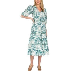 Olivia James The Label Georgia Midi Dress Womens L Damask Pine Relaxed Fit Boho